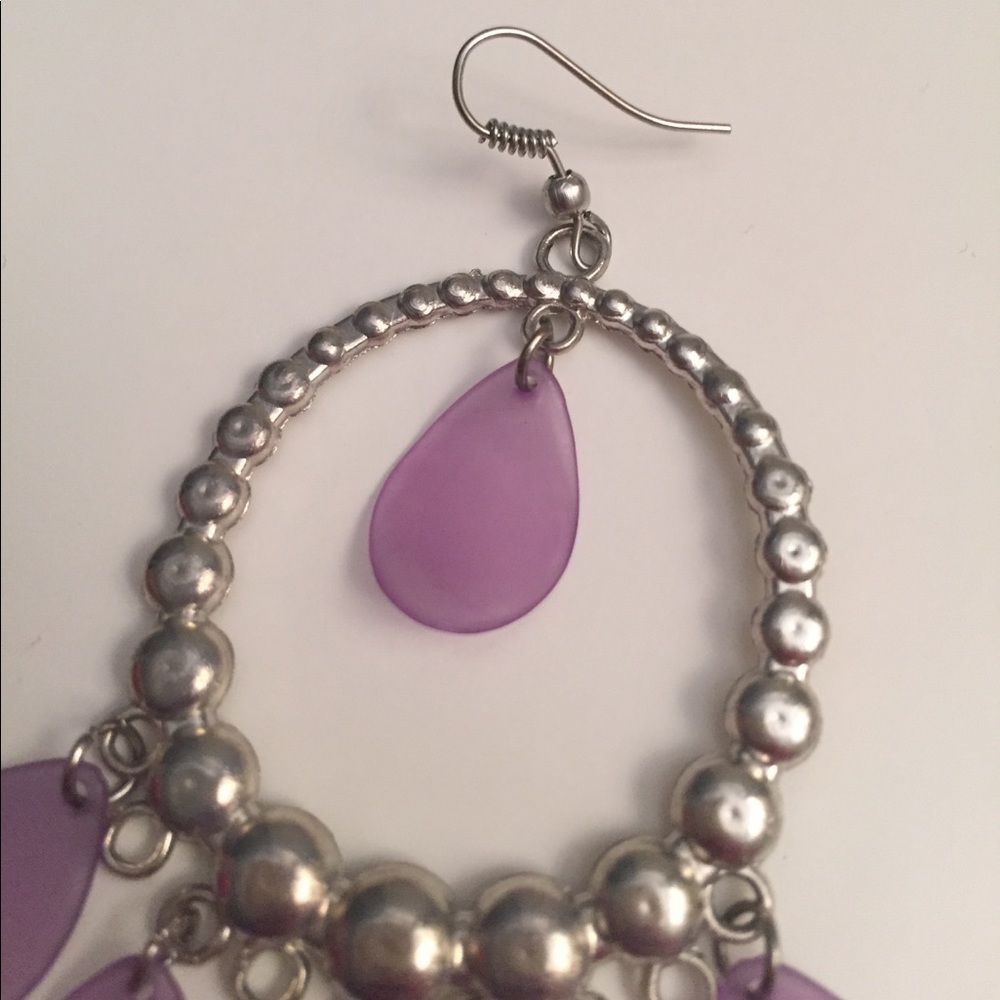 Silver and purple hoop earrings - Picture 2 of 3